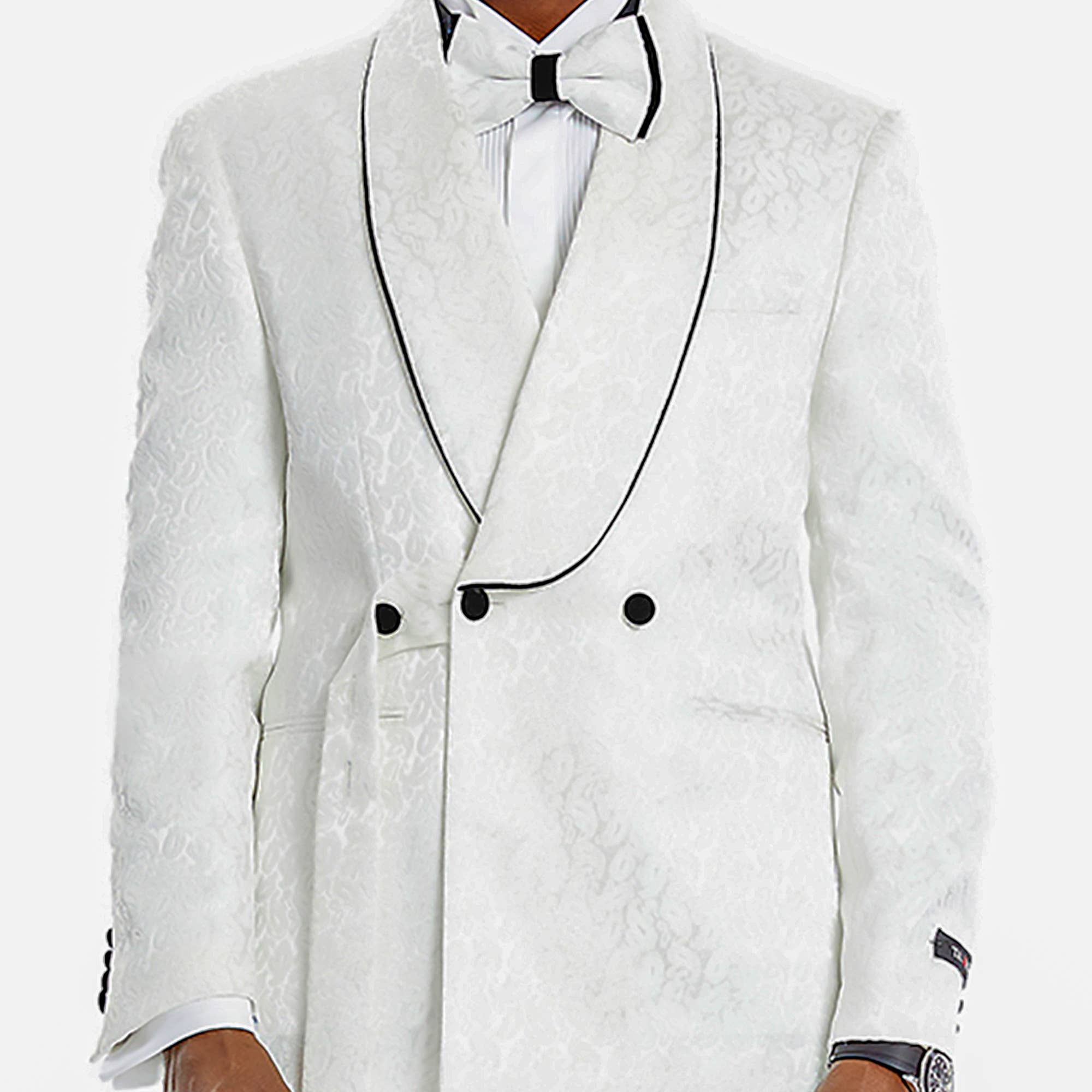 Tazzio 2pc Textured Paisley Double-Breasted Suit, White