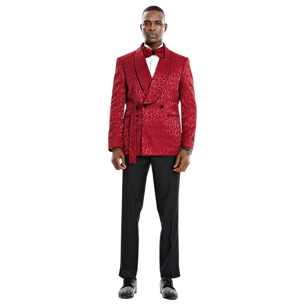 Tazzio 2pc Textured Paisley Double-Breasted Suit, Burgundy