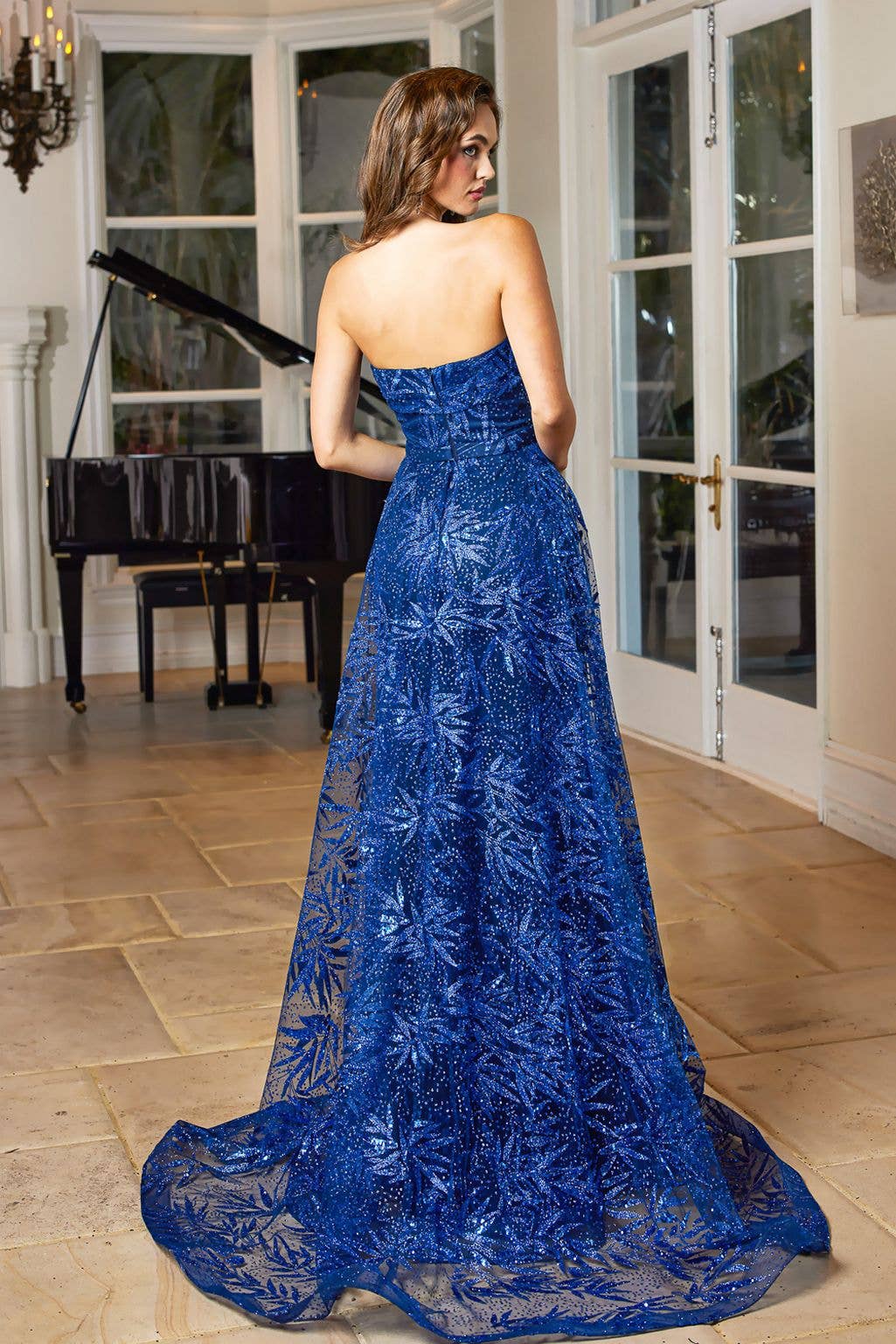 Strapless Glitter Fitted Prom Dress with Overskirt