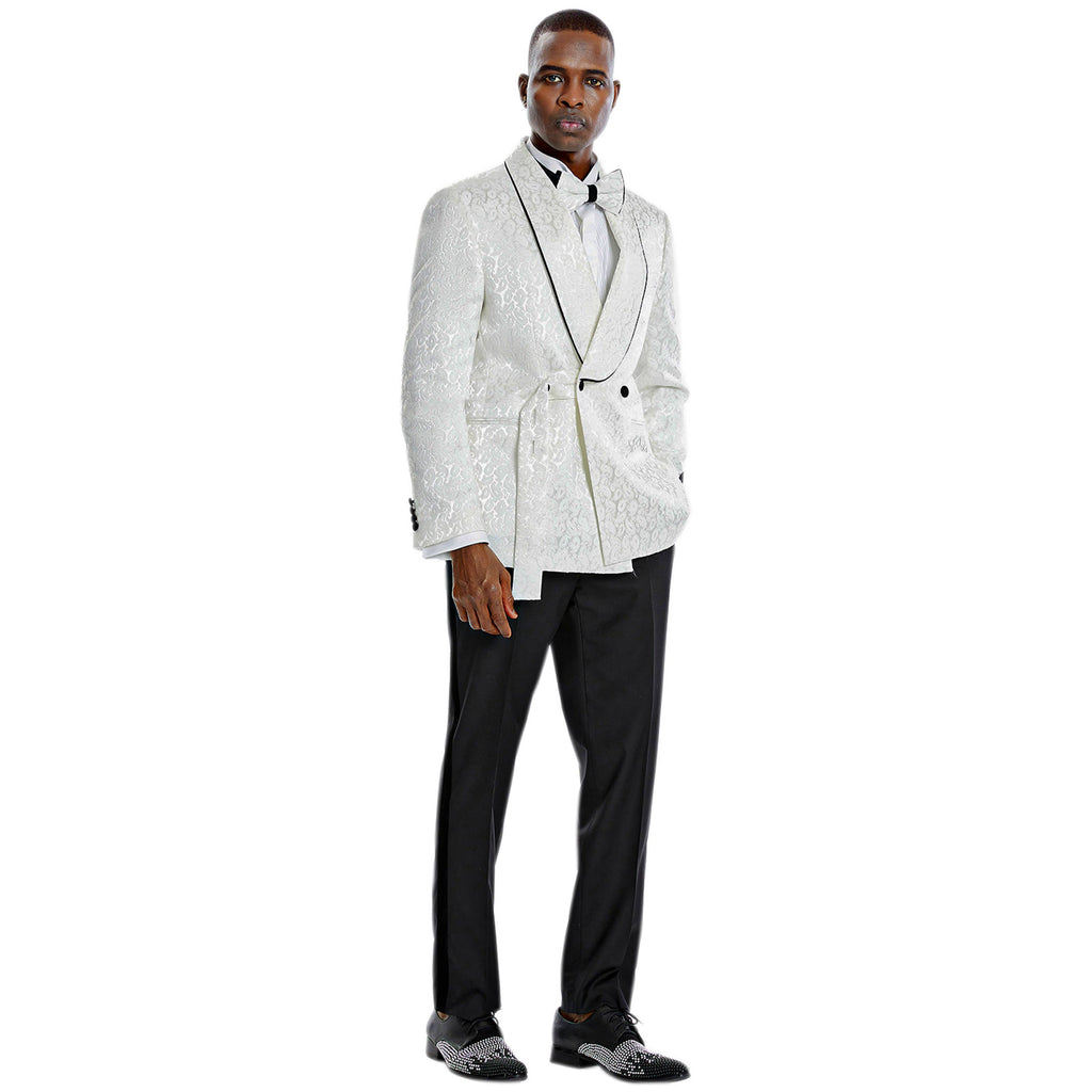 Tazzio 2pc Textured Paisley Double-Breasted Suit, White