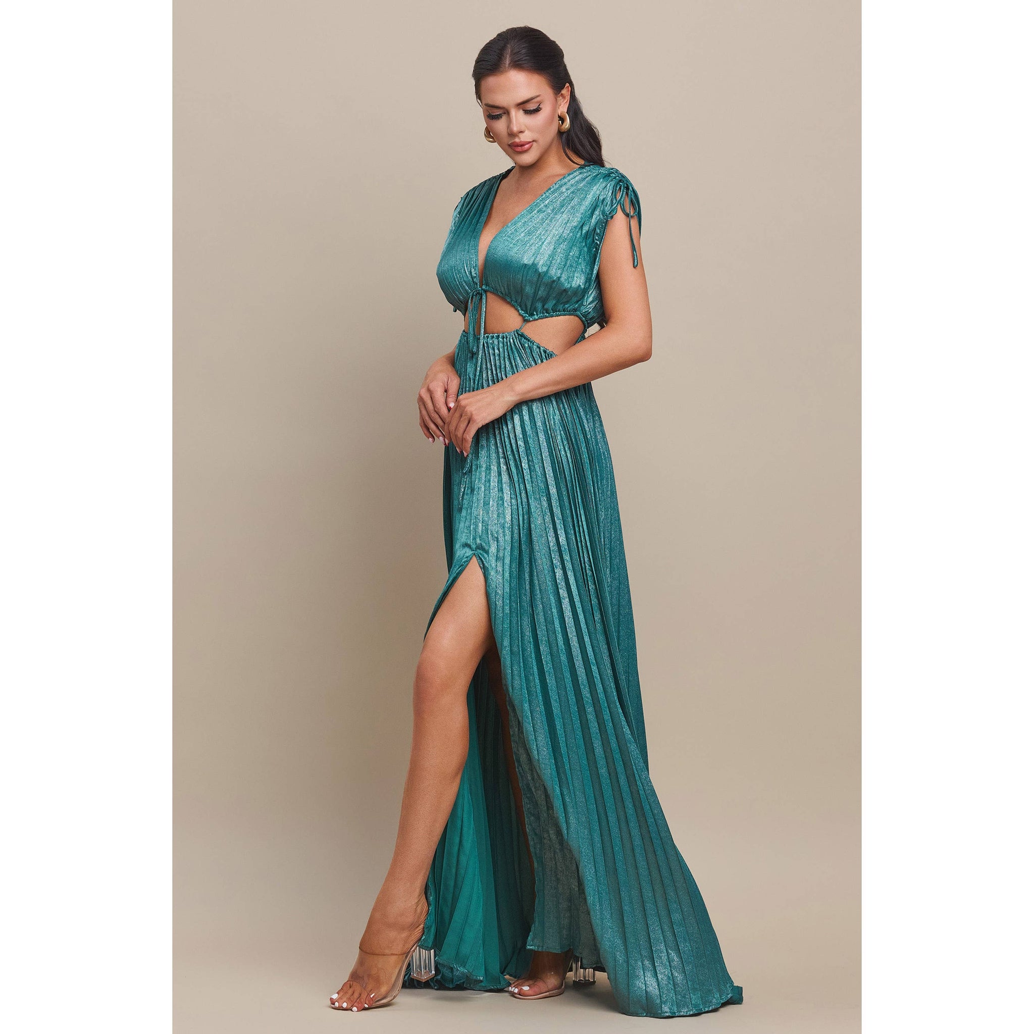 CUT-OUT PLEATED MAXI DRESS