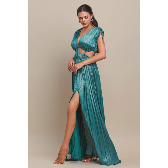 CUT-OUT PLEATED MAXI DRESS