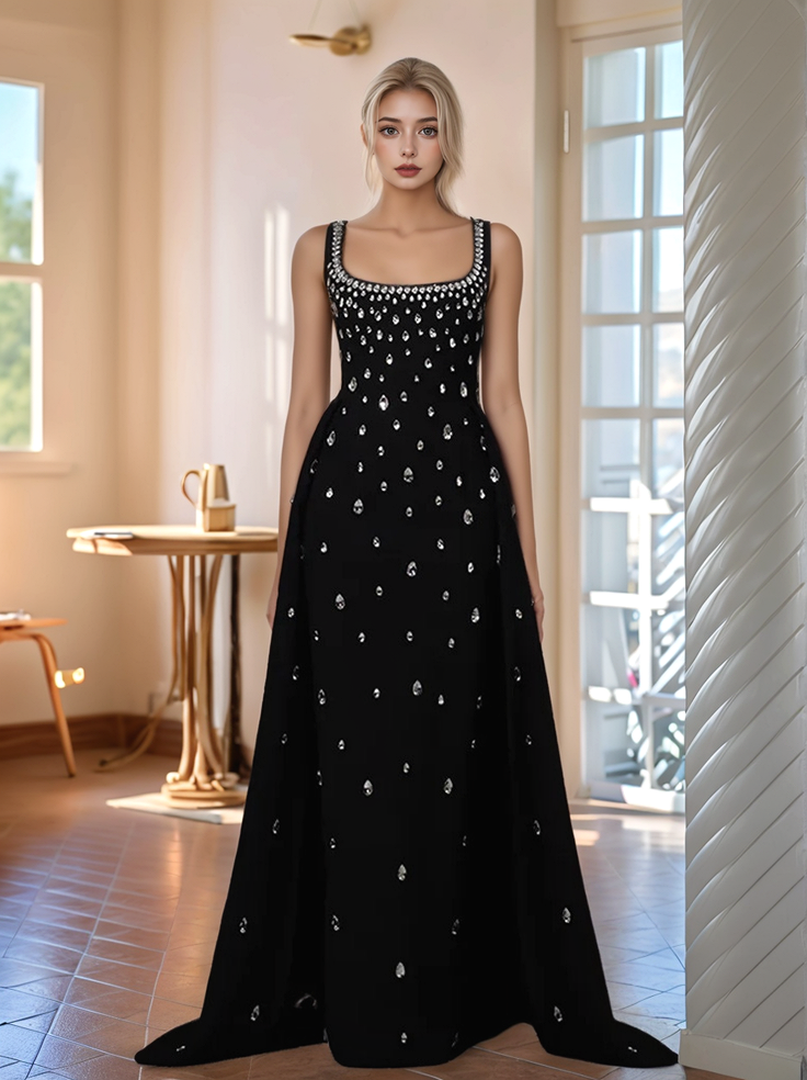 Handmade Beaded Diamond Sleeveless Long Vest Dress