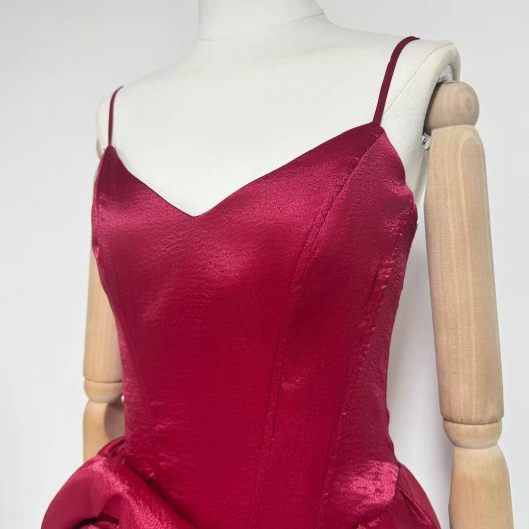 Burgundy Floral Tutu Dress with Sculpted Waistline