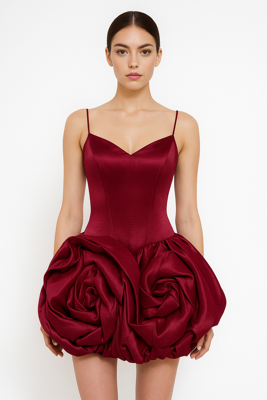 Burgundy Floral Tutu Dress with Sculpted Waistline