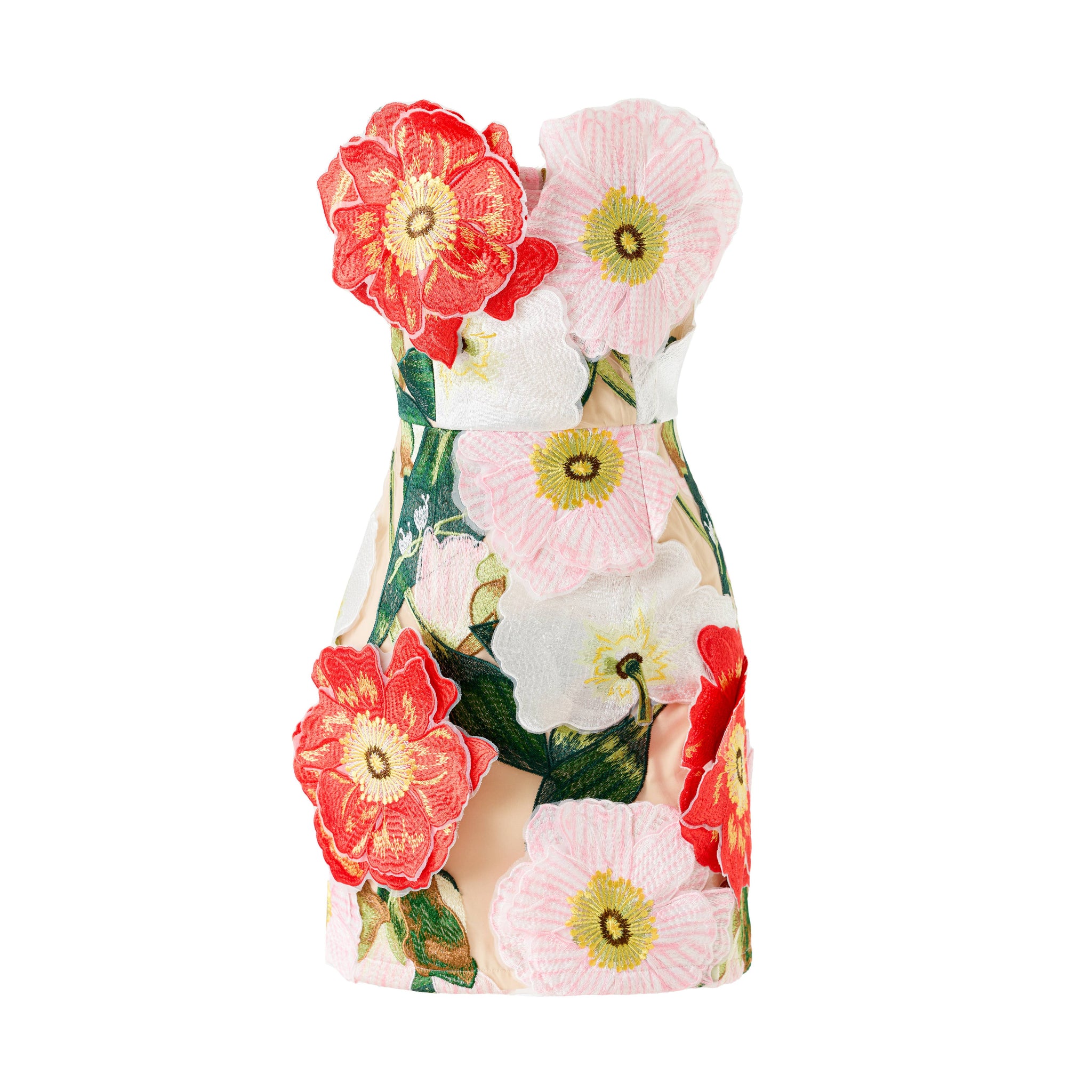 Floral Embroidered Strapless Mini Dress