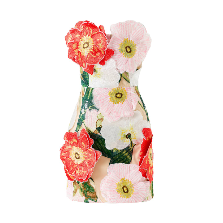 Floral Embroidered Strapless Mini Dress