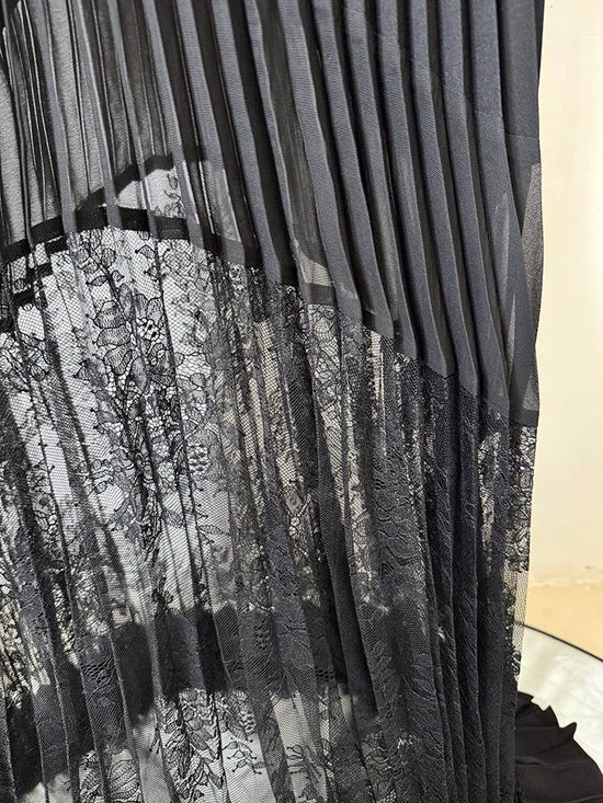 Spring & Summer Pleated Lace Splicing Long Dress