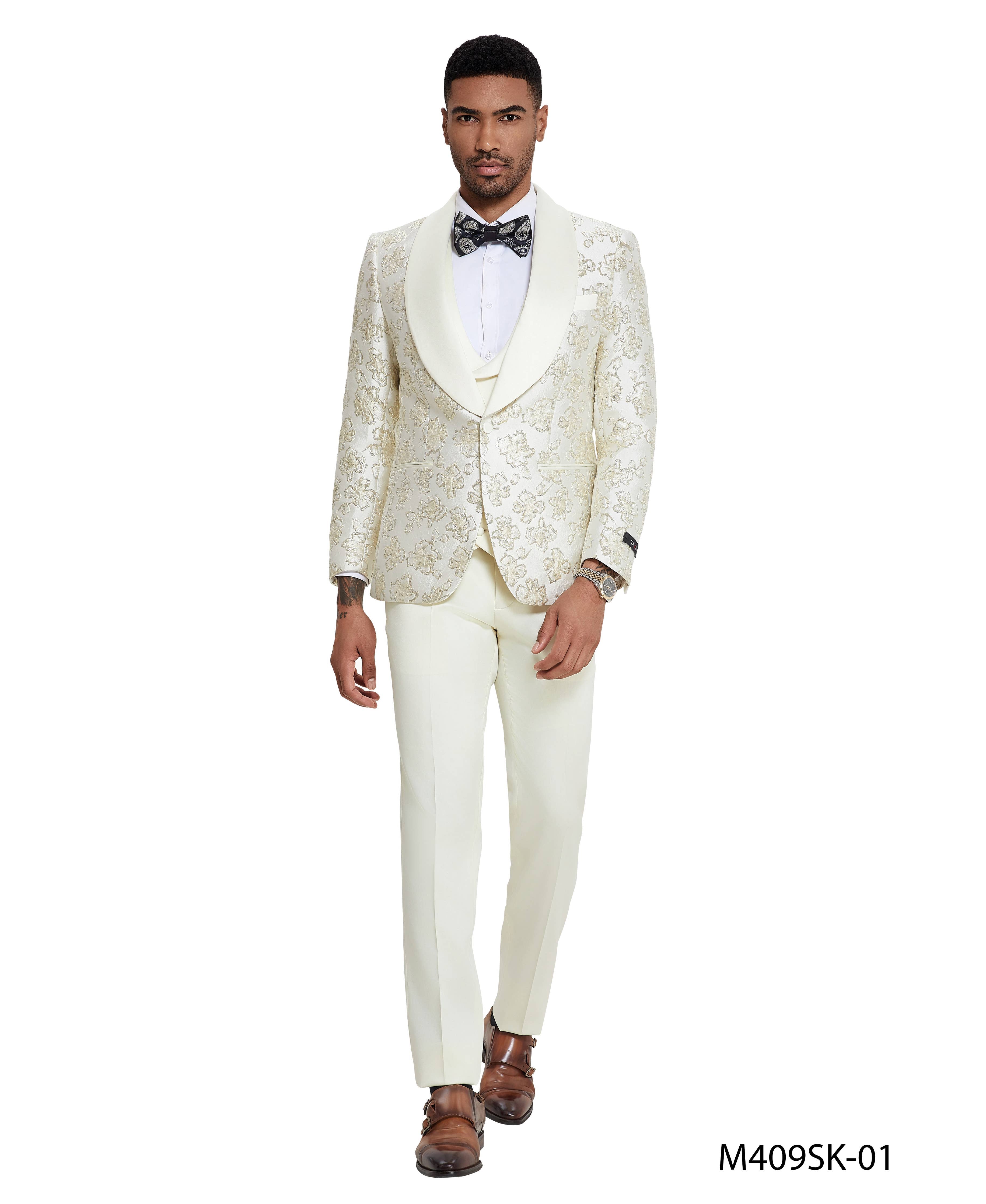 Fashion Suits,Floral Textured, Ivory/Gold