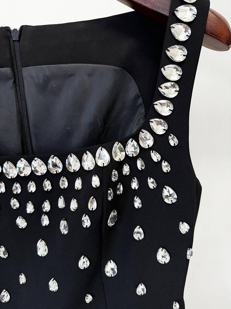 Handmade Beaded Diamond Sleeveless Long Vest Dress