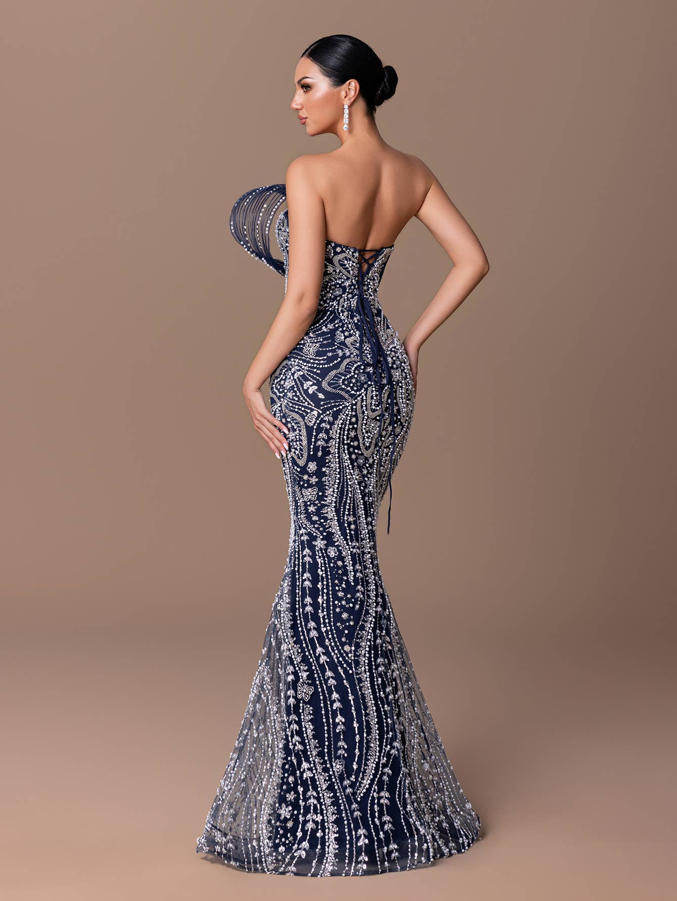 Navy Sequin Front Deco Dress