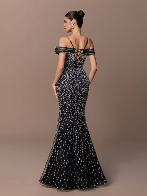 Black beaded cross spaghetti strap dress