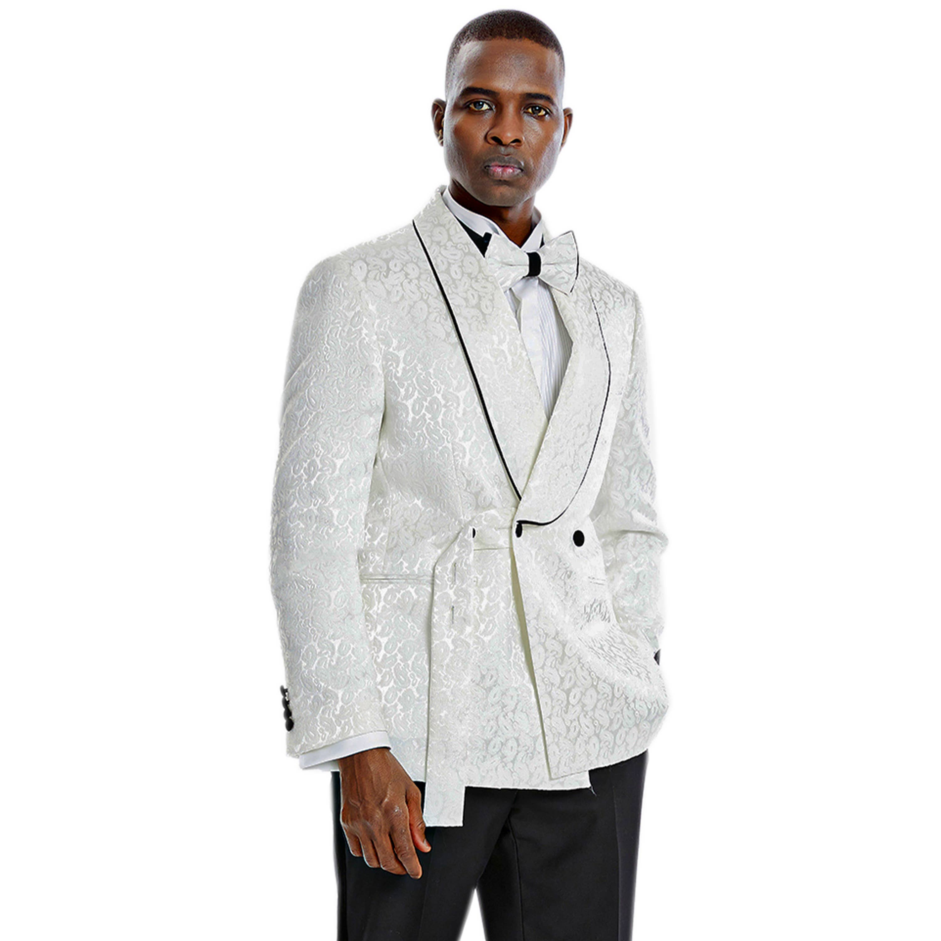 Tazzio 2pc Textured Paisley Double-Breasted Suit, White