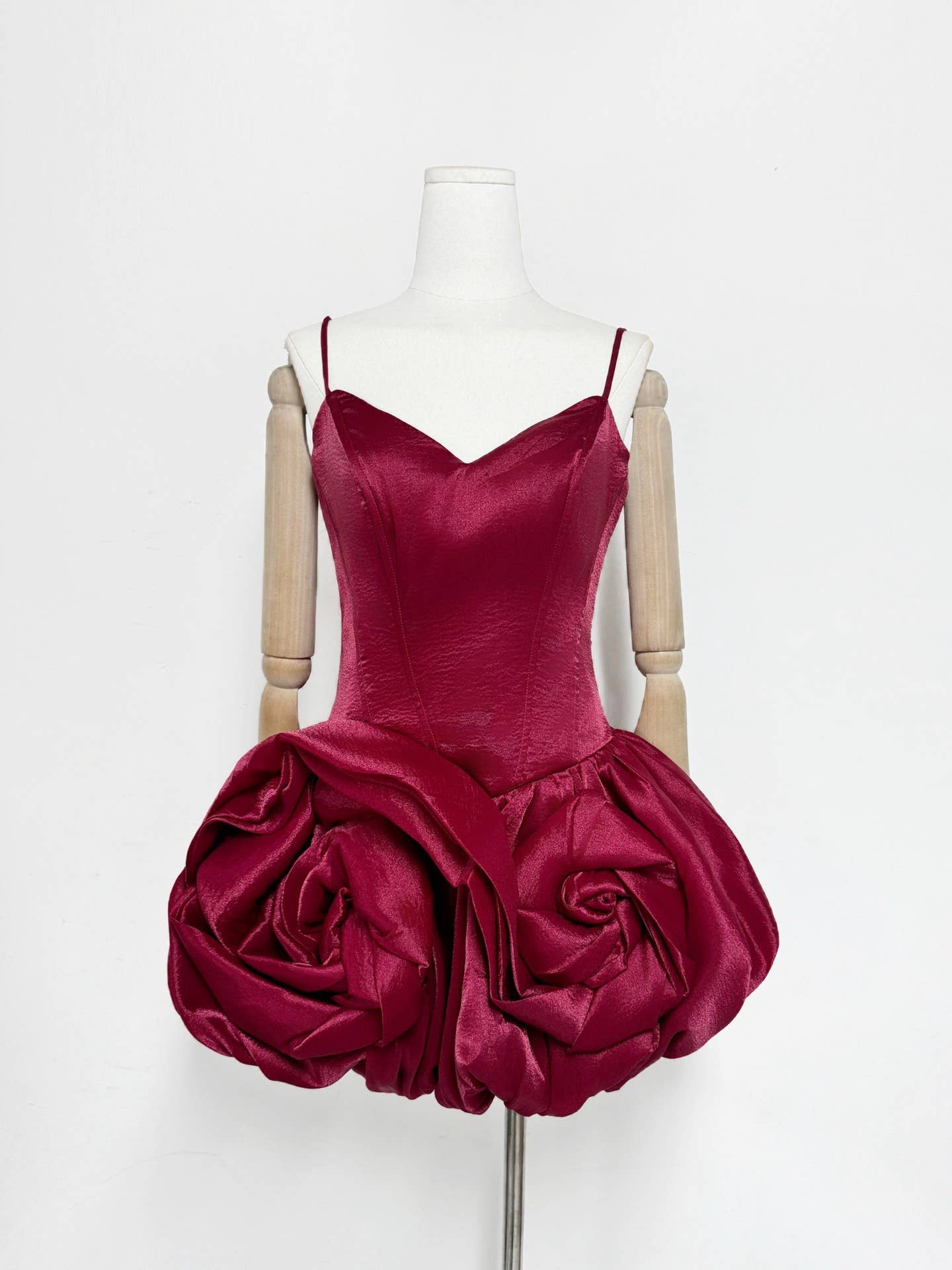 Burgundy Floral Tutu Dress with Sculpted Waistline