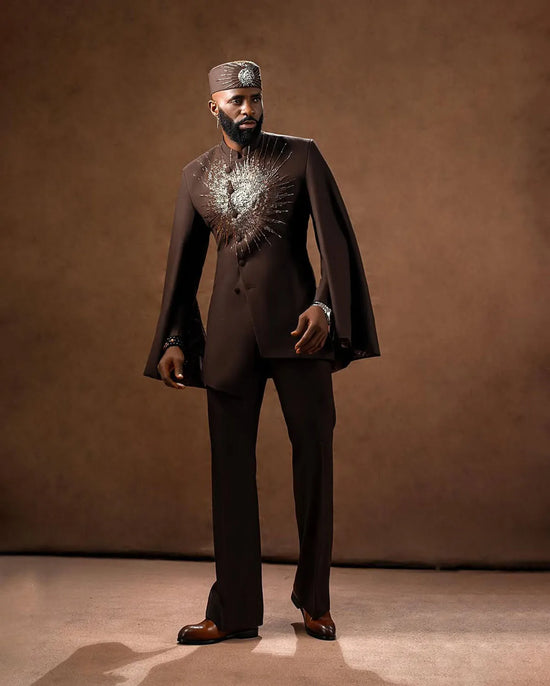 2 Pieces Set Tailor-Made Rhinestone Beaded Single Breasted Groom Customized Coat and Pants