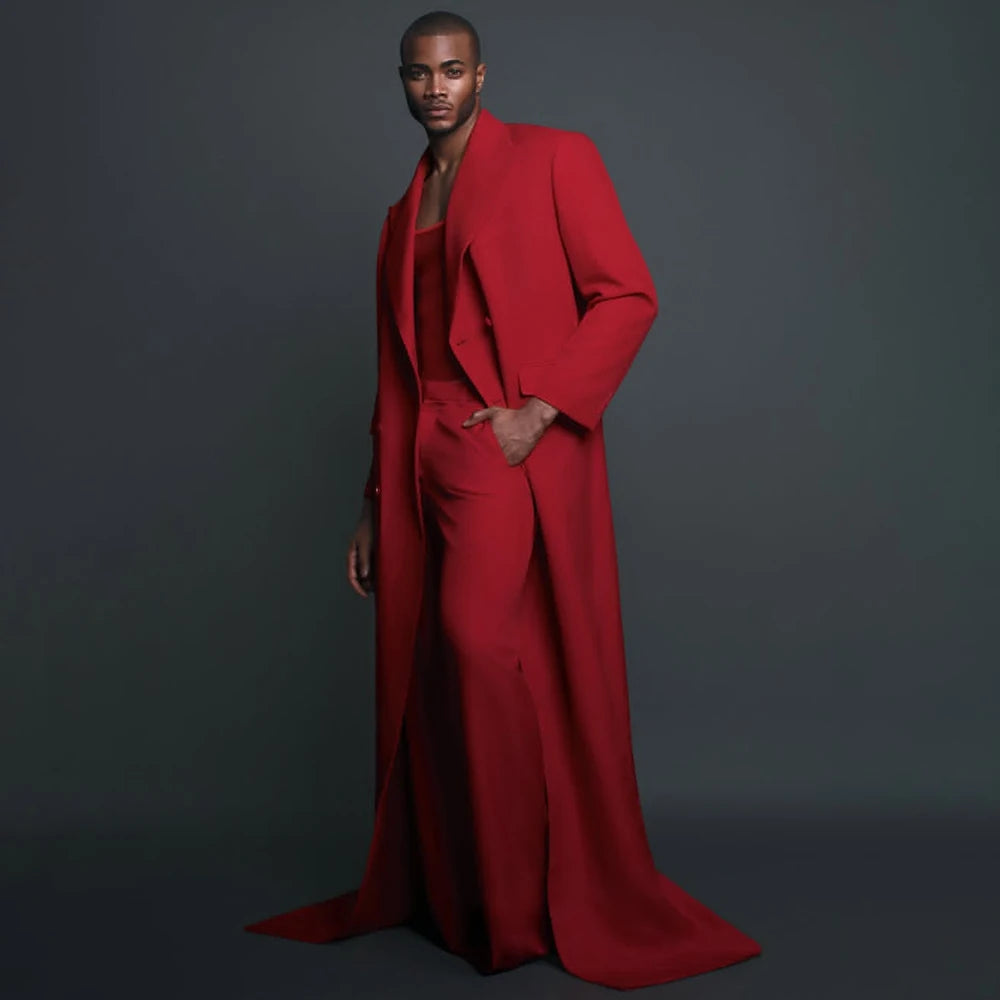 Double Breasted Long Blazer With Pants Formal 2 Piece Jacket Pants Outfits