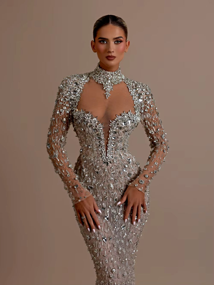 CustomSilver Charming See Through Corset Evening Dress