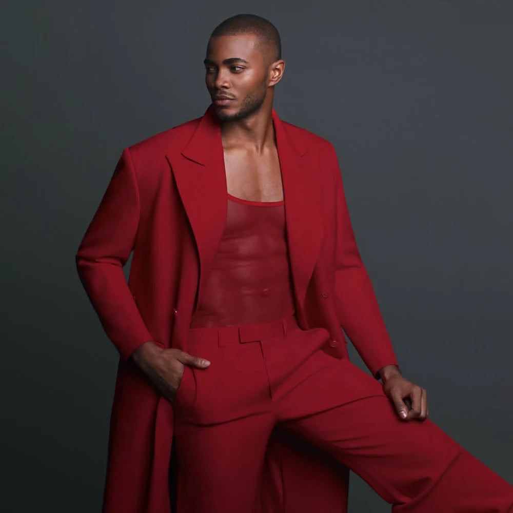 Double Breasted Long Blazer With Pants Formal 2 Piece Jacket Pants Outfits