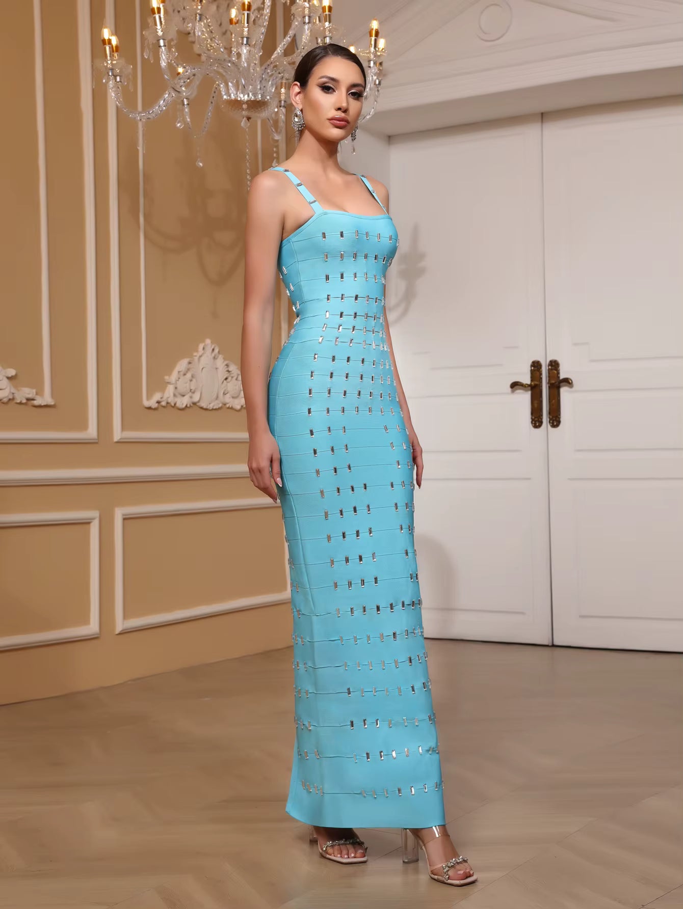 Slim Fit Beaded Strapless bandage Dress