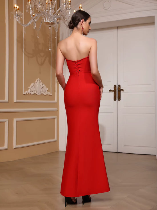 Strapless Red Beading Bodycon Bandage Dress