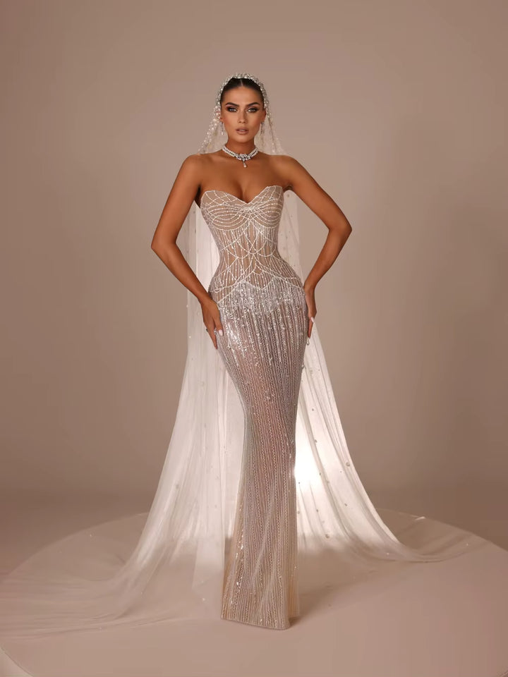 Custom made Sheer Mesh Mermaid Wedding Dress