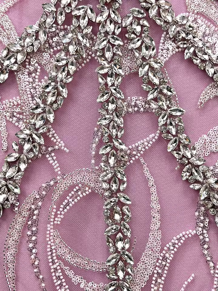 Elegant Pink Mesh Crystal Fringe Off-Shoulder Mermaid Evening Gown