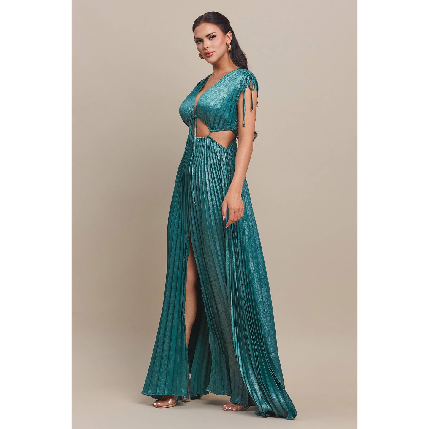 CUT-OUT PLEATED MAXI DRESS