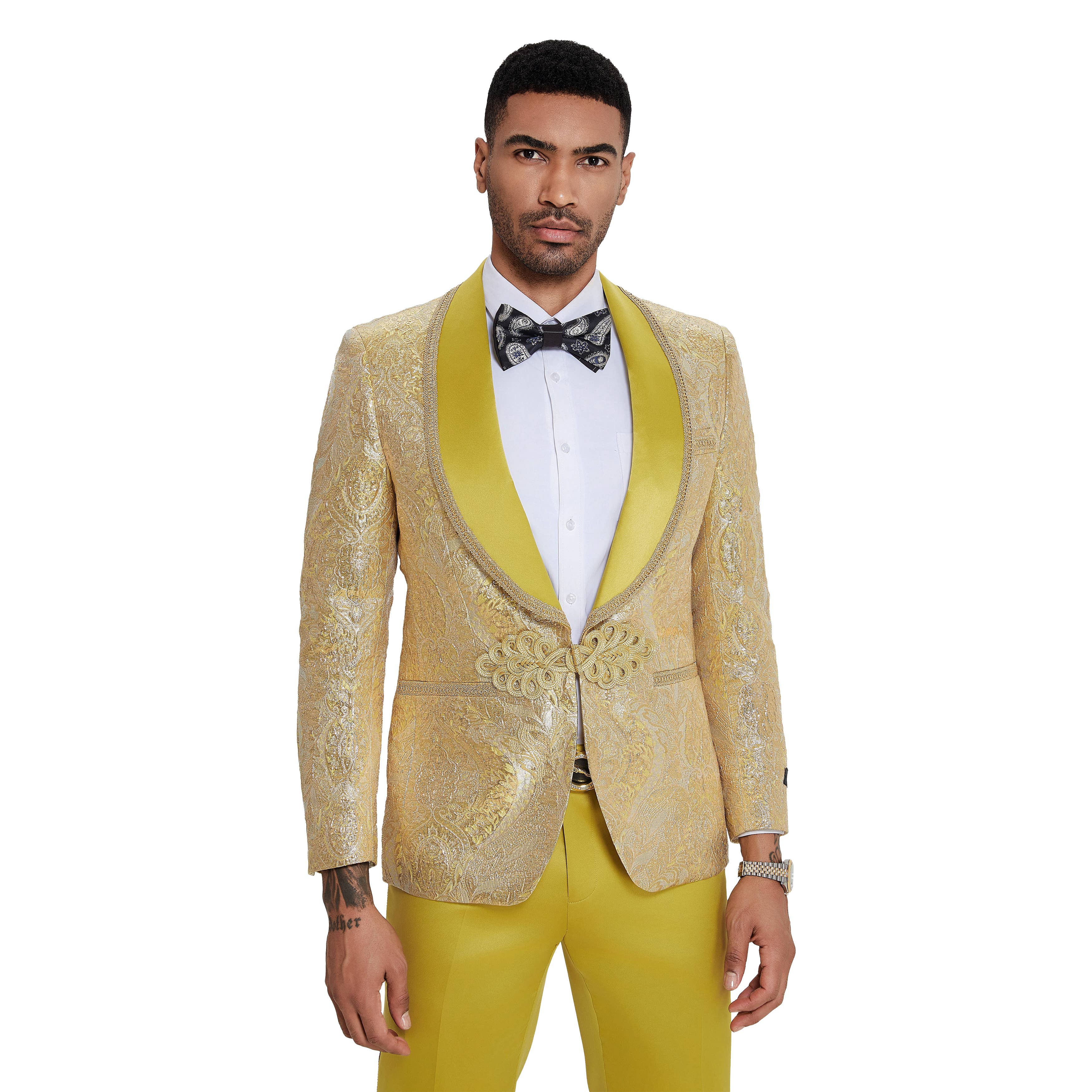 Tazzio 2pc Fashion Paisley Suit Set, Clasp Closure, Gold