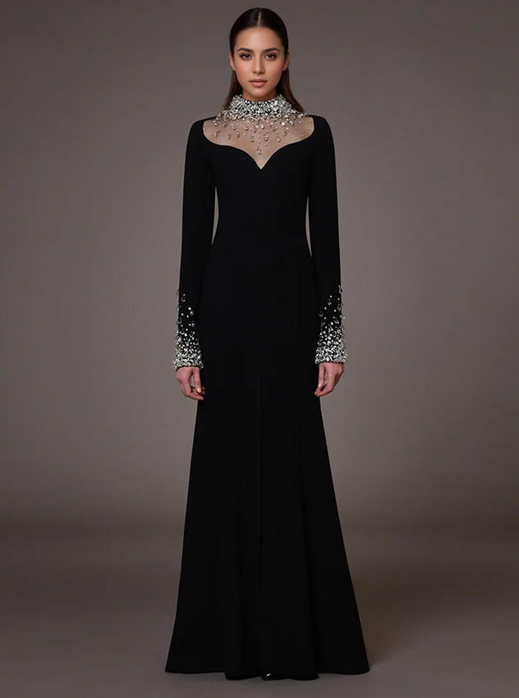 Luxury Hand-Beaded Rhinestone Long Evening Dress