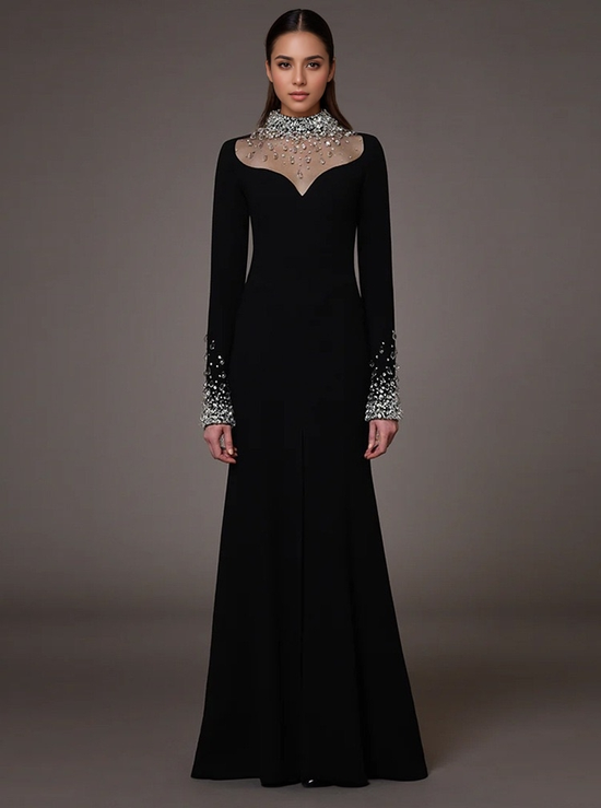 Luxury Hand-Beaded Rhinestone Long Evening Dress