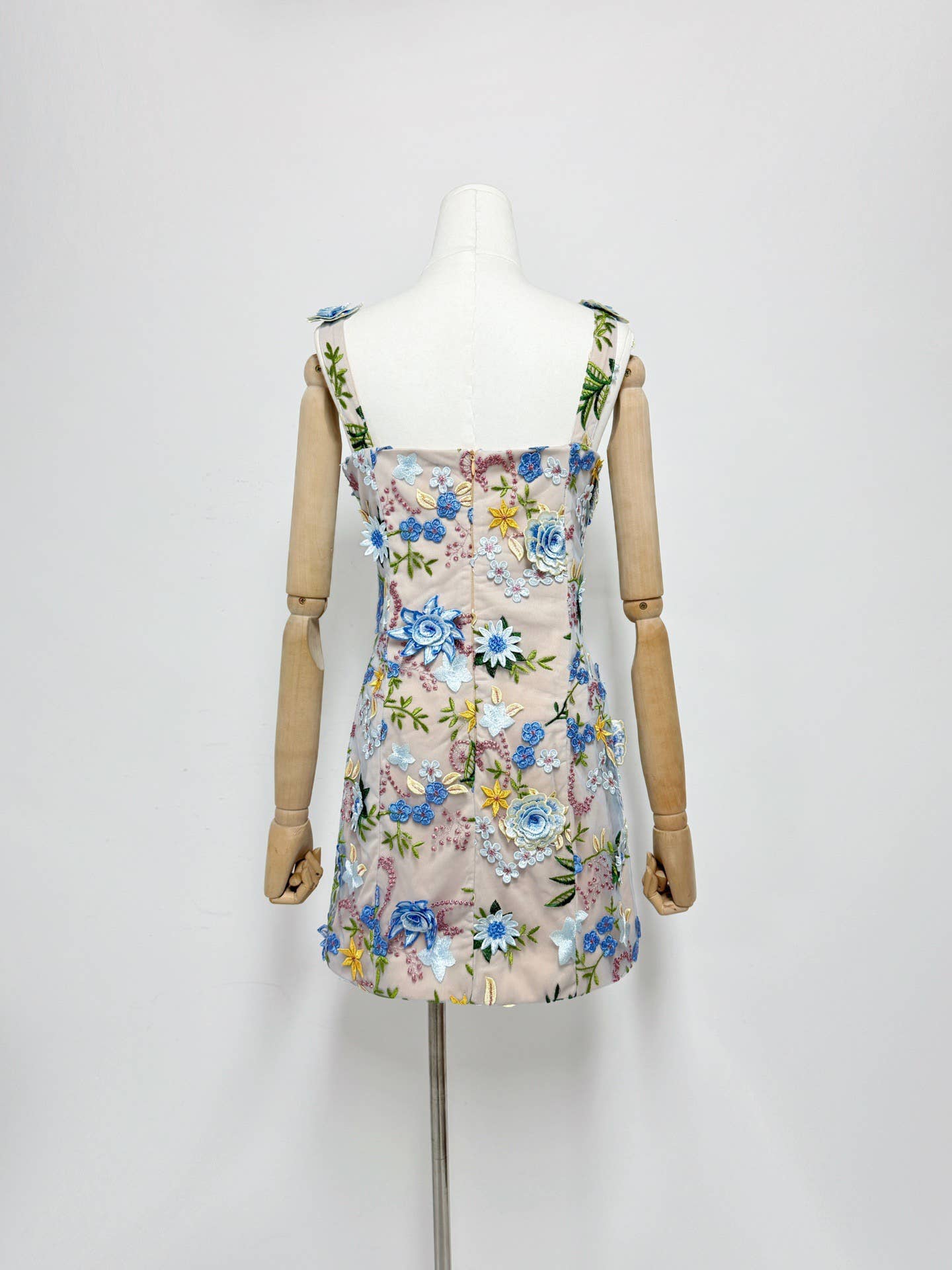 3D Floral Suspender Mini Dress with Slim High Waist