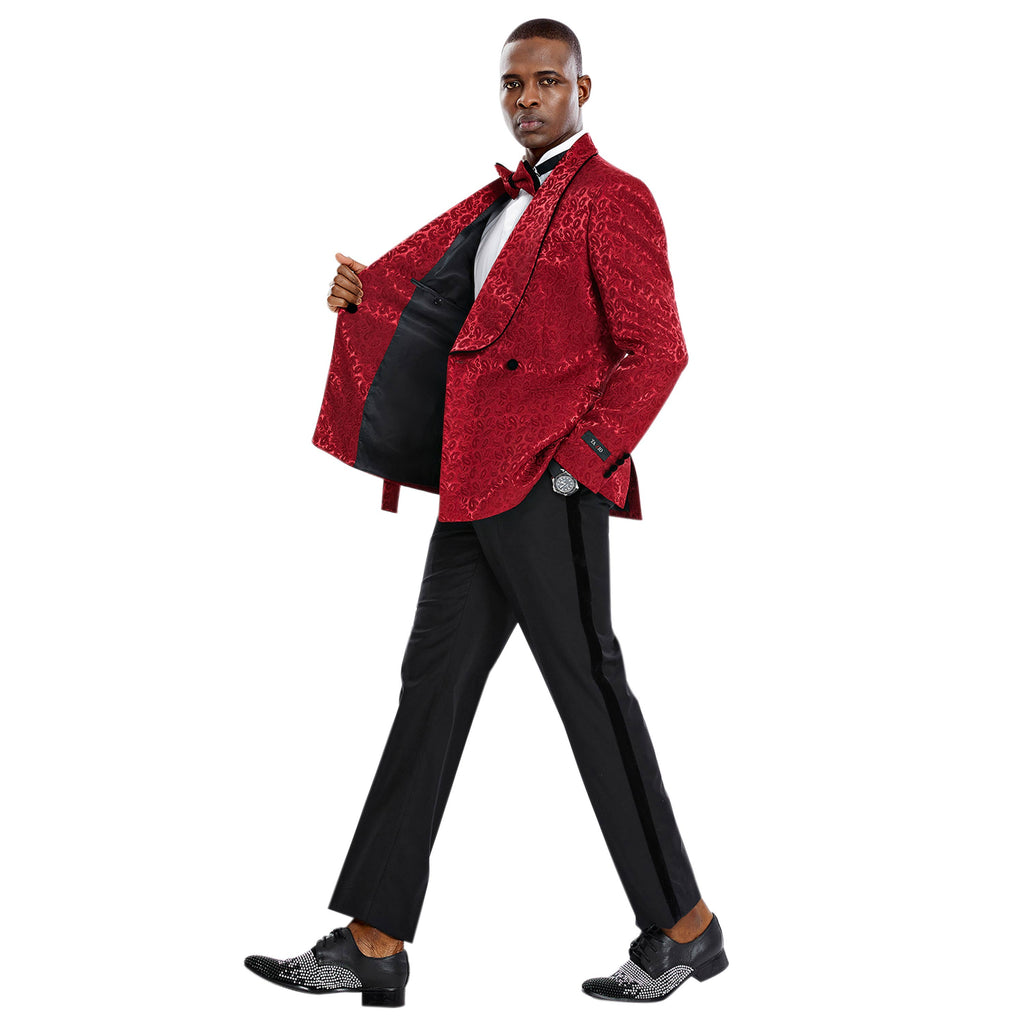 Tazzio 2pc Textured Paisley Double-Breasted Suit, Burgundy