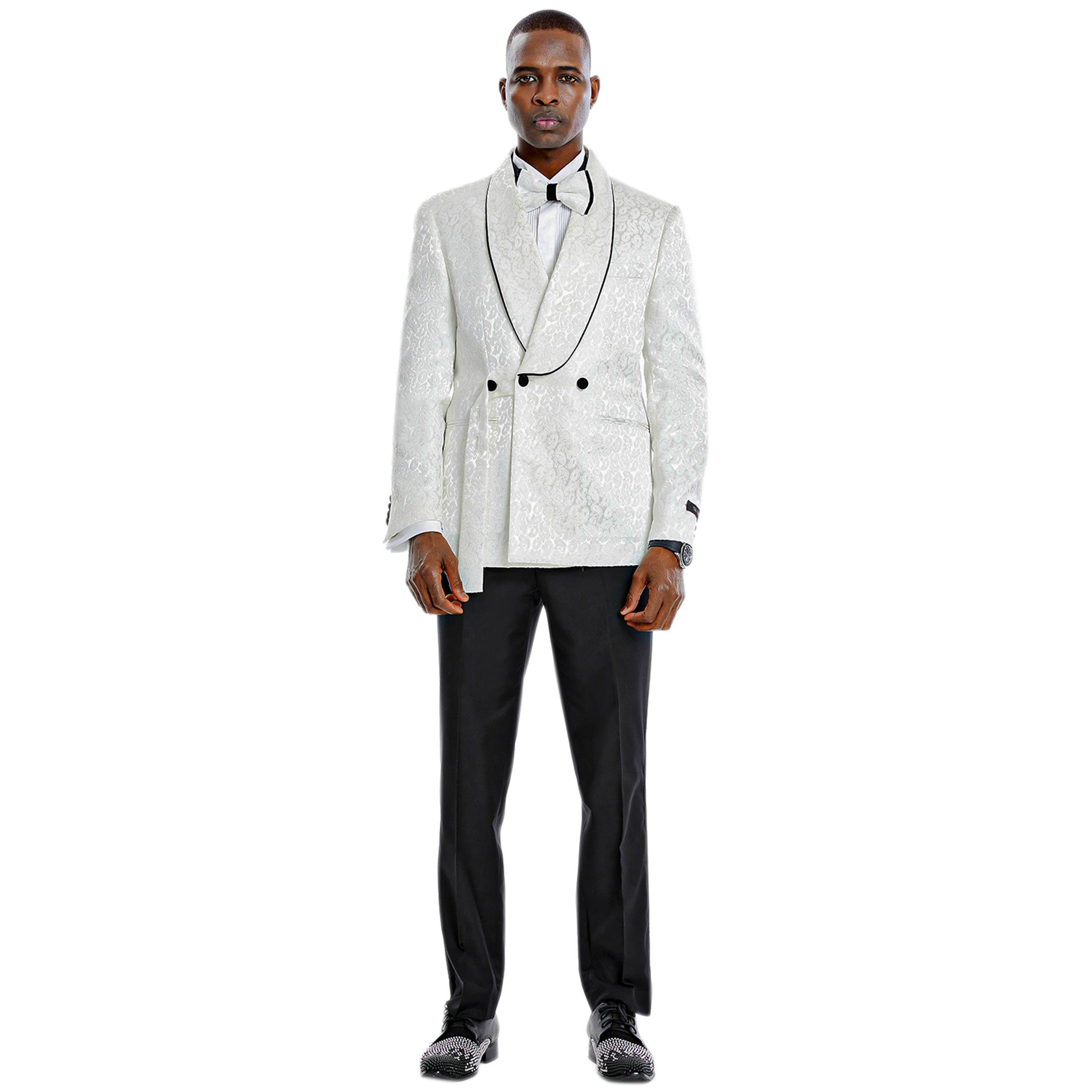 Tazzio 2pc Textured Paisley Double-Breasted Suit, White
