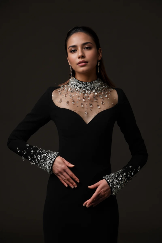 Luxury Hand-Beaded Rhinestone Long Evening Dress