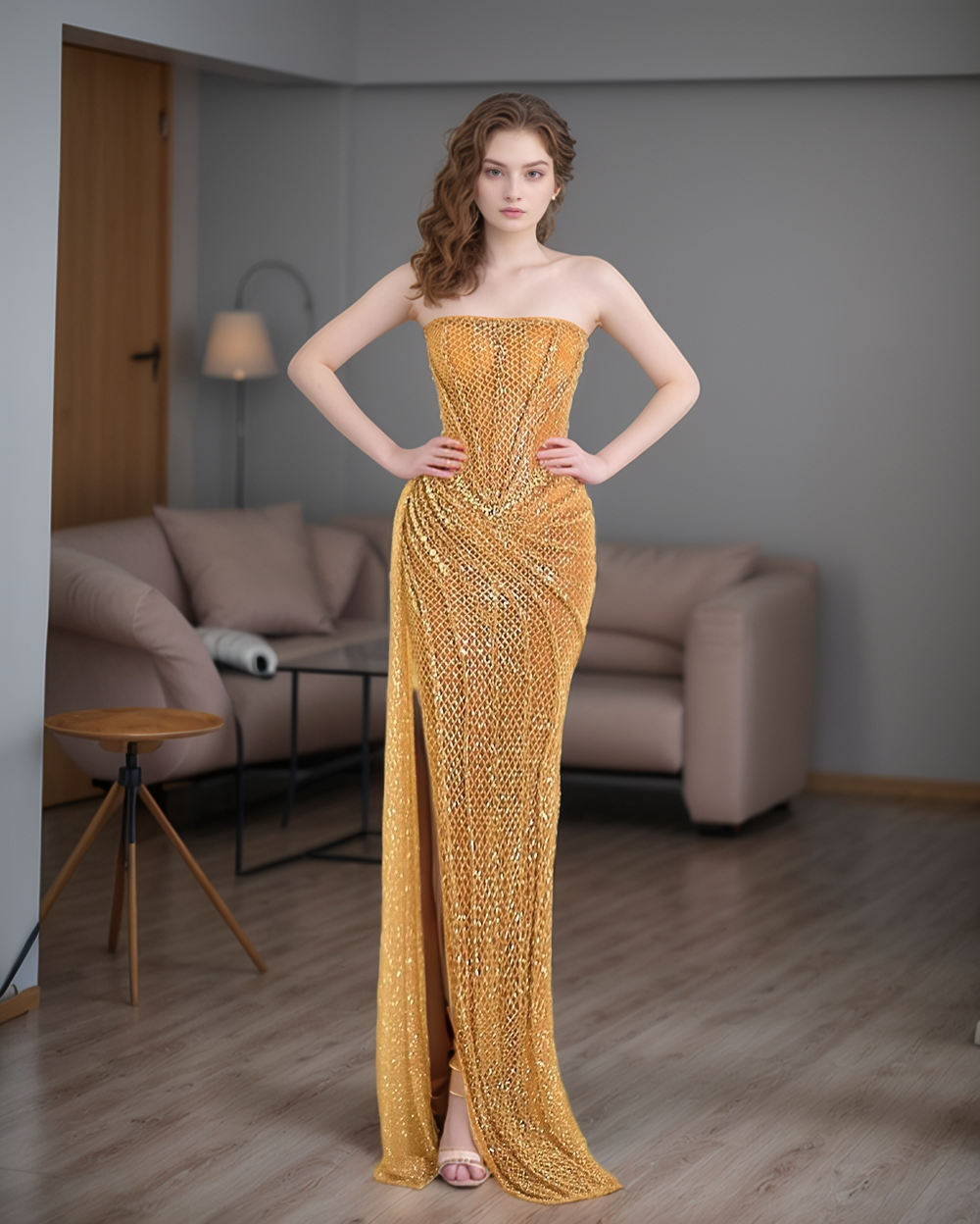 Elegant One-Shoulder Sequin Party Dress with Side Slit
