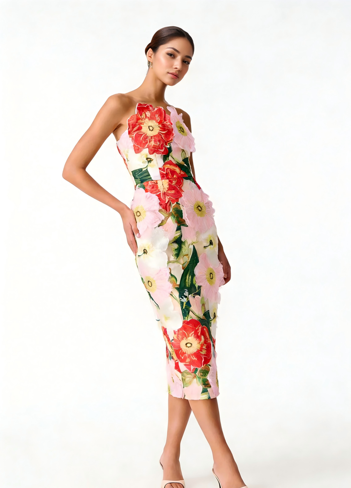 Floral Embroidered Strapless Maxi