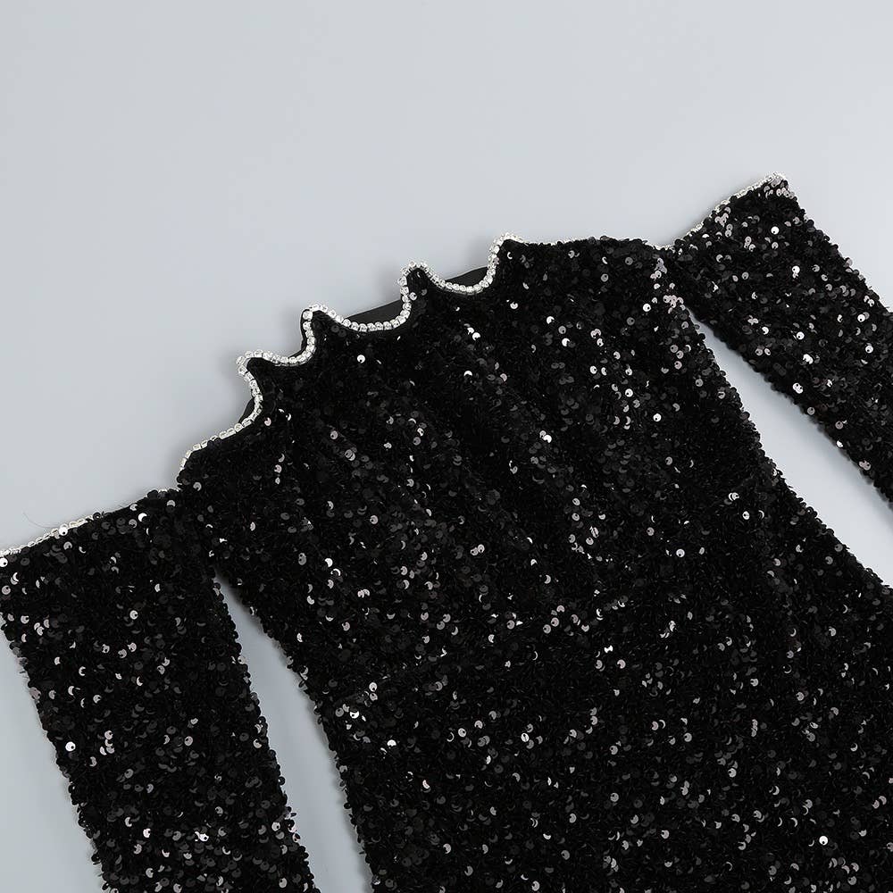 Sparkling Sequin One-Shoulder Long Sleeve Party Dress