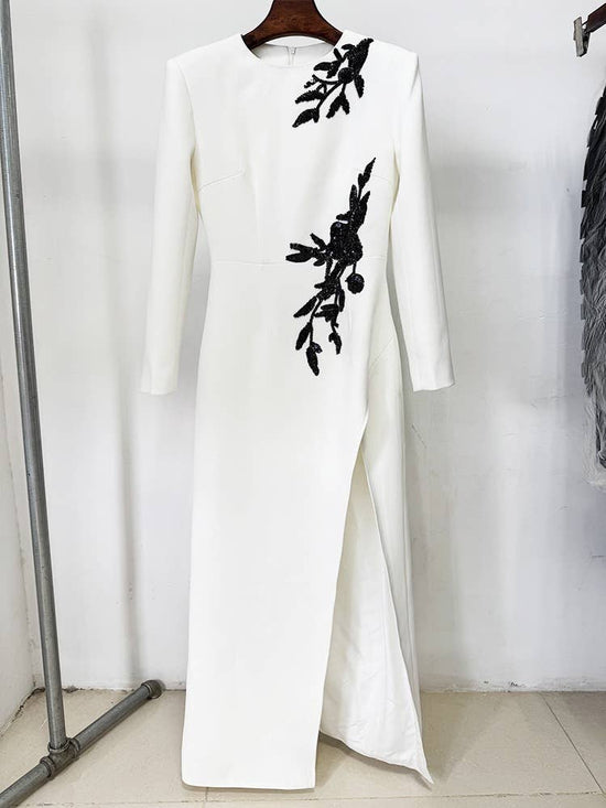 Embroidered Floral Slit Dress with Sheer Elegance