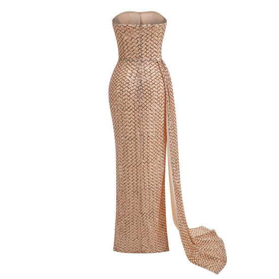 Elegant One-Shoulder Sequin Party Dress with Side Slit
