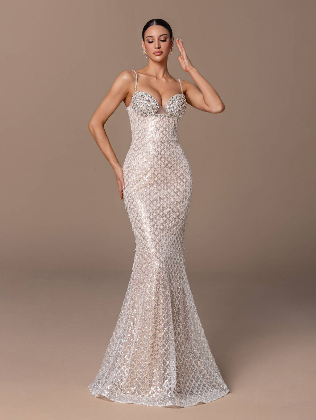 Beaded Sweetheart Sequin Dress