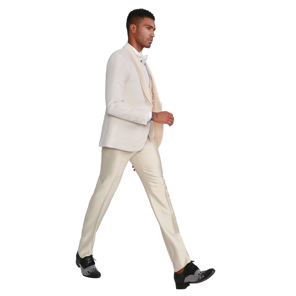 Tazzio Vested  Paisley Suit Set w/ Bowtie, Ivory