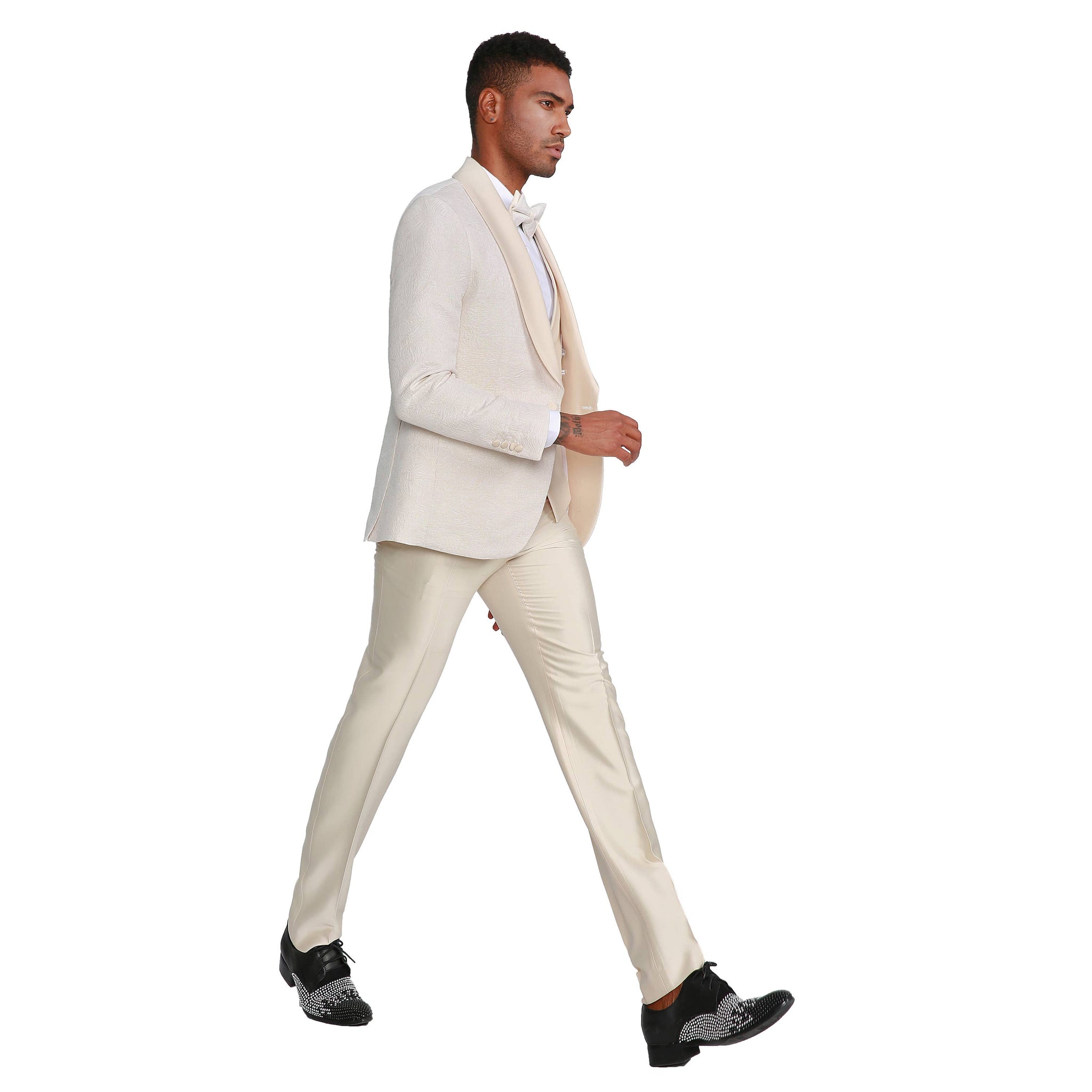 Tazzio Vested  Paisley Suit Set w/ Bowtie, Ivory