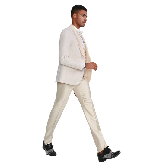 Tazzio Vested  Paisley Suit Set w/ Bowtie, Ivory