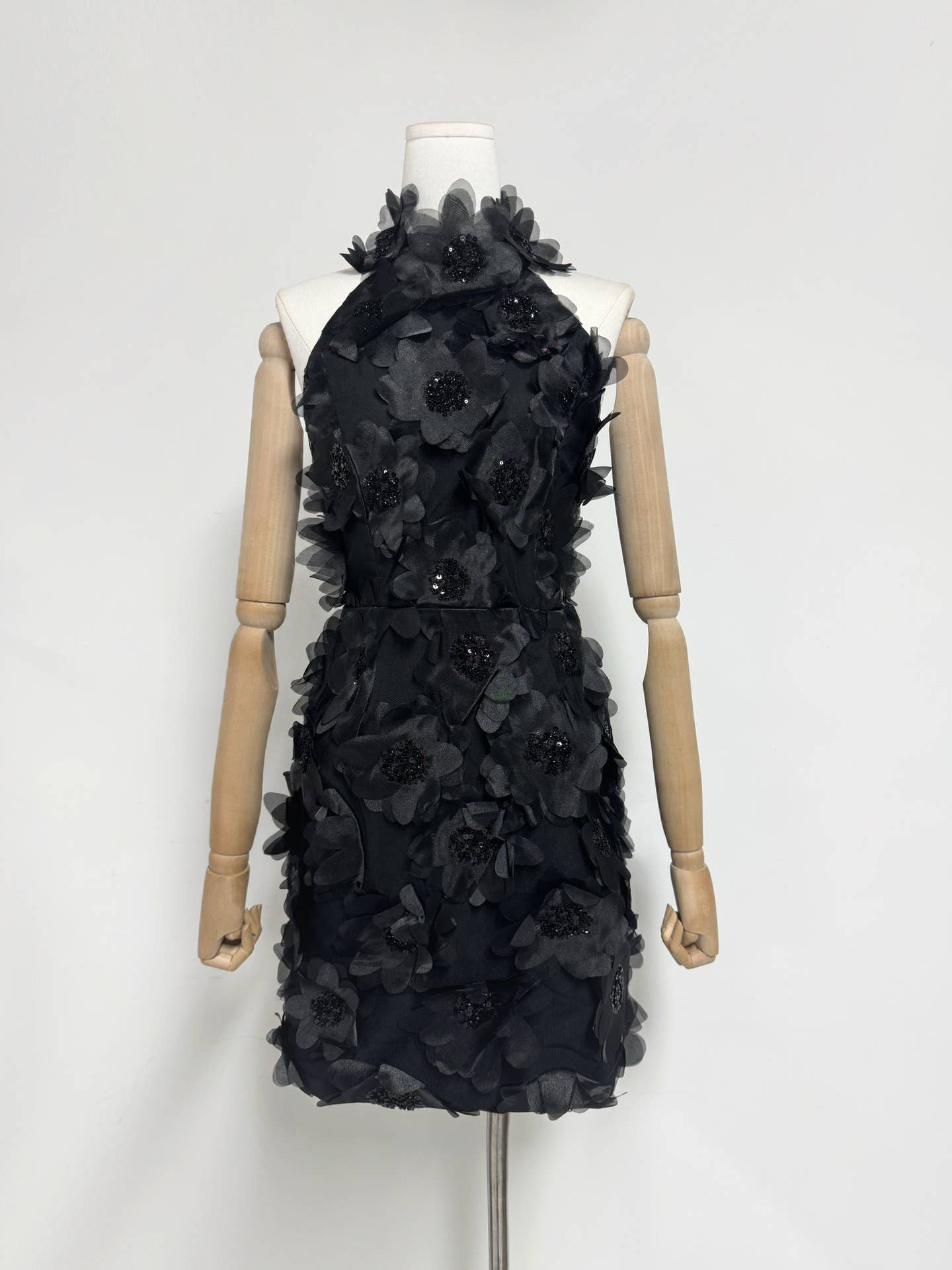 Halter Neck Sequin 3D Floral Backless Mini Dress