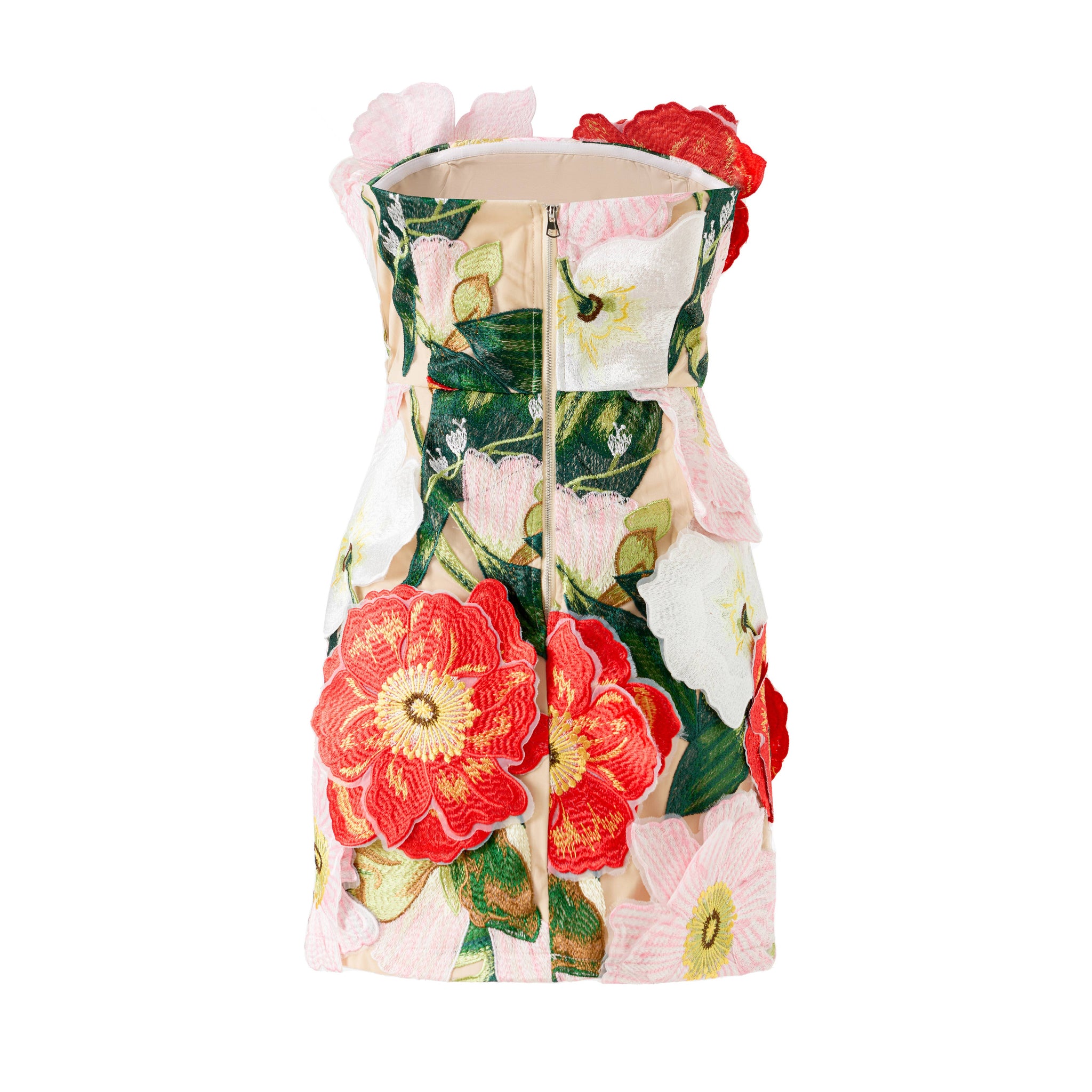 Floral Embroidered Strapless Mini Dress