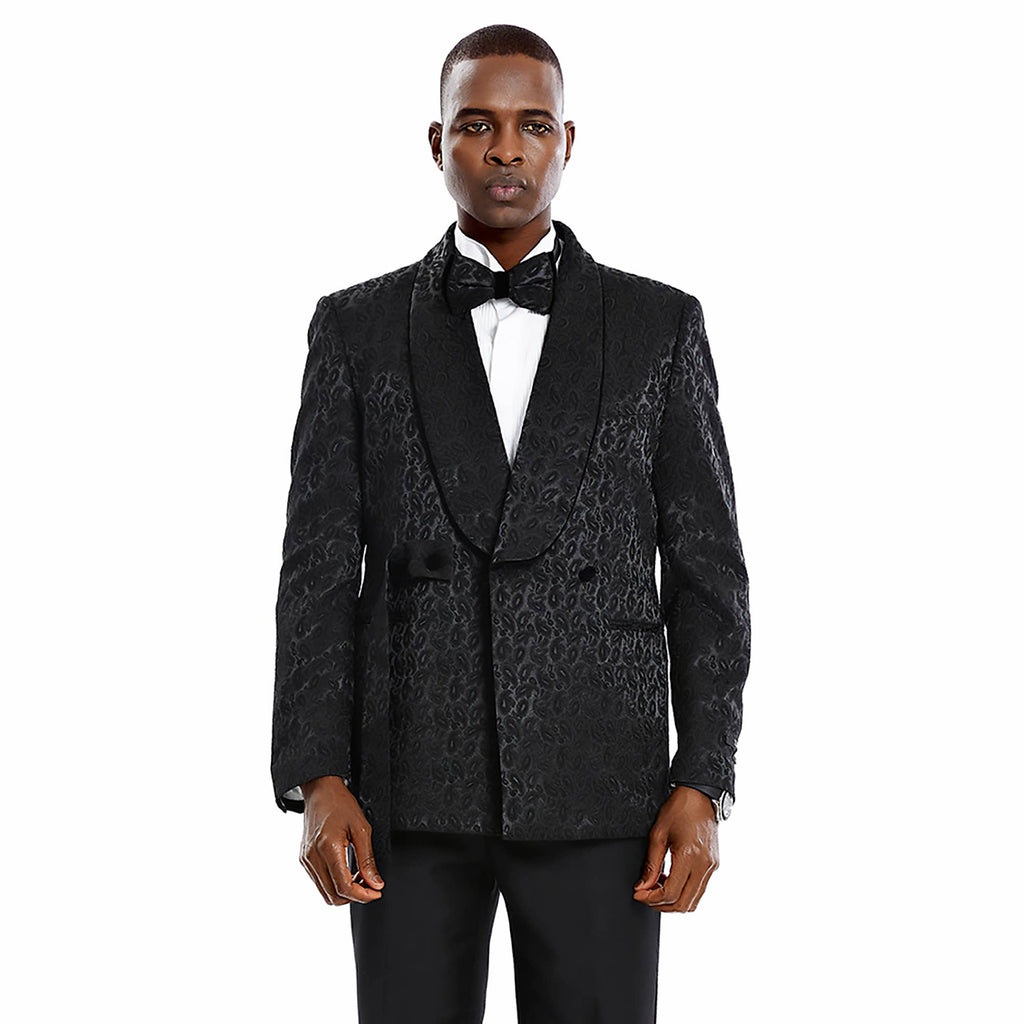 Tazzio 2pc Textured Paisley Double-Breasted Suit, Black