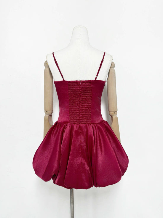 Burgundy Floral Tutu Dress with Sculpted Waistline