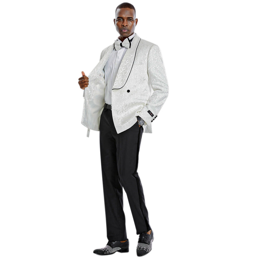Tazzio 2pc Textured Paisley Double-Breasted Suit, White