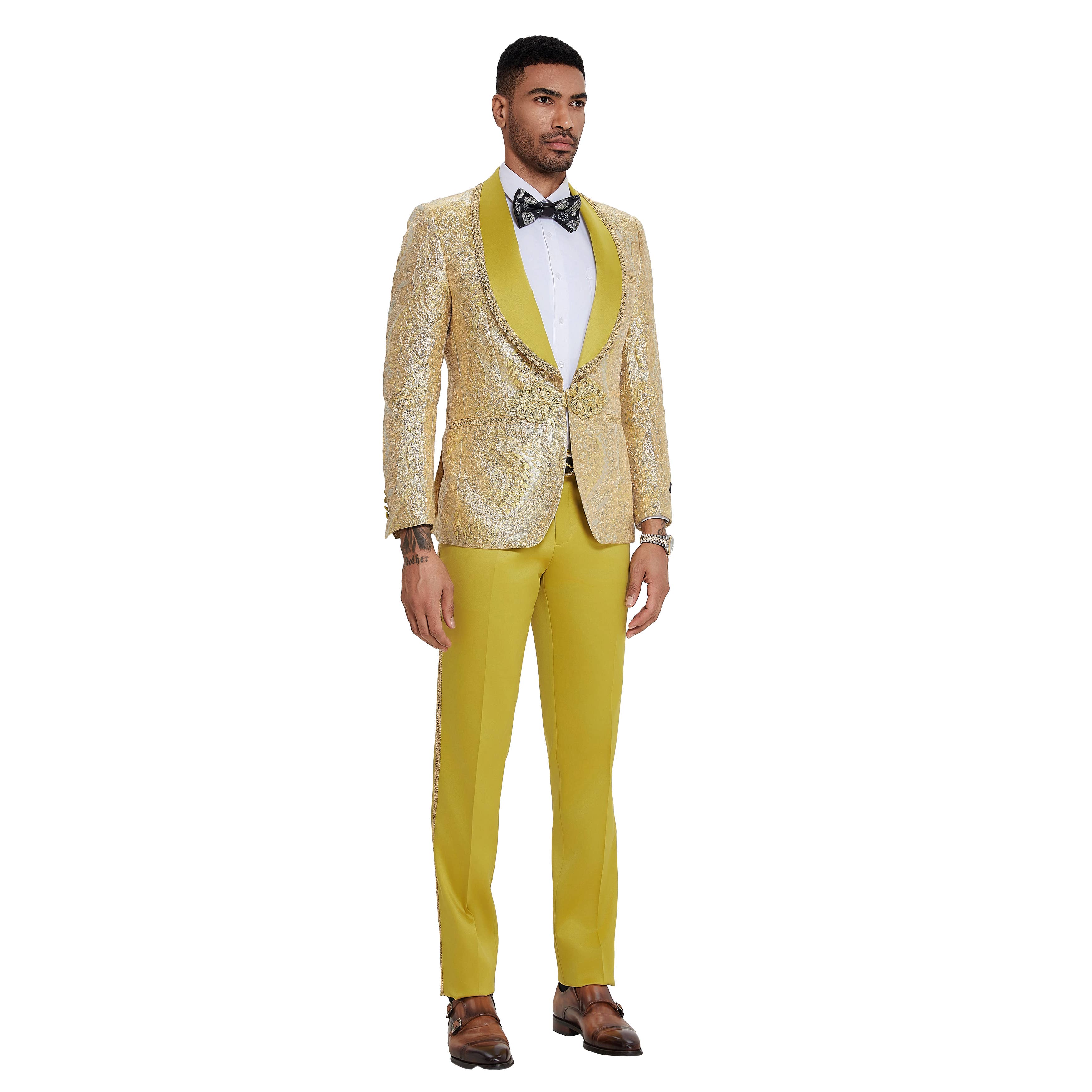 Tazzio 2pc Fashion Paisley Suit Set, Clasp Closure, Gold