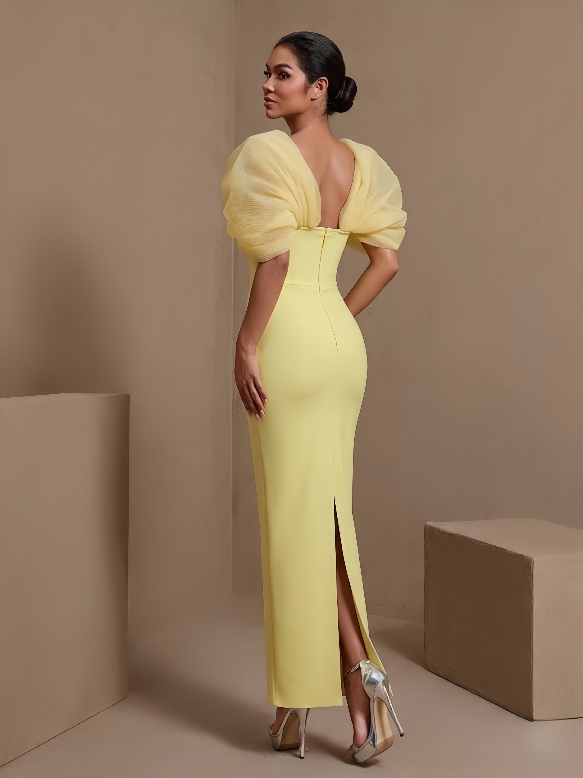 Puff Sleeve Crystal Bandage Dress